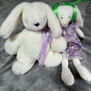 Bunny Plush Pair Easter Rabbits Stuffed Animals Décor Set of 2 Soft Toys